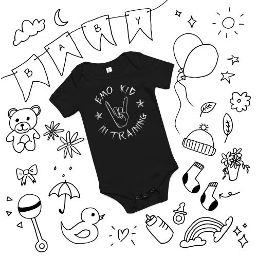 RETIRING - Emo Kid in Training Onesie: Edgy Baby Bodysuit, Rock Star Infant Outfit, Emo, Elder Emo Parents, Millennial | The Creeperie
