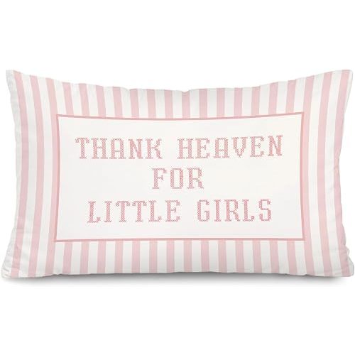 CalmVerve Thank Heaven for Little Girls 12x20 Pillow Cover Baby Girl Nursery Decor, Newborn Gifts, Pink Baby Shower Decorations Gift for Toddler Little Girls Room