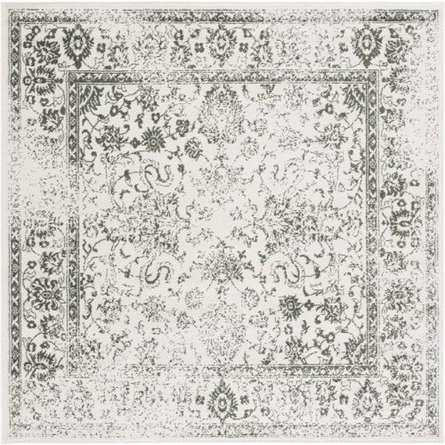 SAFAVIEH Adirondack Collection Area Rug - 8' Square, Ivory & Dark Green, Distressed Vintage Floral Design, Non-Shedding & Easy to Clean, Ideal for Living Room, Bedroom, Dining Space (ADR109X)