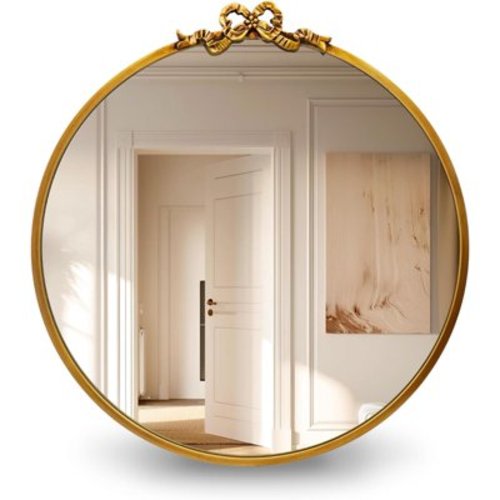 Vintage Round Mirror Gold Bathroom Vanity Mirrors 20inch Antique Metal Ornate Circle Wall Mirror, Baroque Home Decor for Dressing Table,Bedroom,Living Room,Hallway