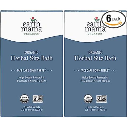 Organic Herbal Sitz Bath by Earth Mama | Soothing Perineal Soak for Pregnancy and Postpartum Care, 6-Count (2-Pack) - 6 Count (Pack of 2)