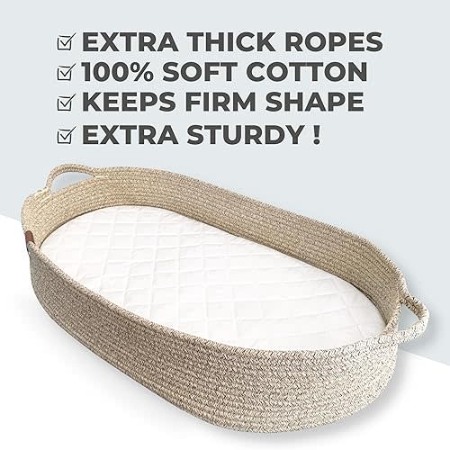Baby Changing Basket with Anti Slip Bottom, Brown Moses Basket for Babies - Cotton Rope Diaper Changing Basket - Baby Diaper Changing Pad for Dresser - Changing Table Topper for Dresser - Toodly