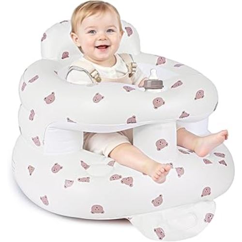 Inflatable Baby Seat for 3-36 Months, Baby Seats for Infants for Sitting Up with Back Support Built in Air Pump, Surround Sit Me Up Floor Seat for Baby Chair for Learning Sit, Feeding (Bear)