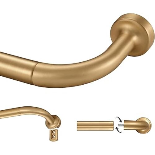 Warm Gold Curtain Rod for Windows 28 to 56 Inch, Internal Splicing 1 Inch Diameter Disc, Adjustable Room Darkening Curtain Rod with Aluminum Finials and Brackets, Wrap Around Design