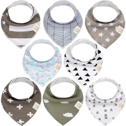 KeaBabies 8-Pack Organic Baby Bandana Drool Bibs - Stylish Unisex Bandana Bibs, Super Absorbent Bandana Drool Bibs, Gentle Teething Bibs for Infants, Organic Cotton Baby Bib(Grayscape)