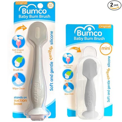 Bumco Baby Bum Brush + Mini Baby Diaper Cream Spatula with Case - BPA-Free Silicone Diaper Spatula, Mom-Invented Butt Paste Applicator (Gray & Gray)