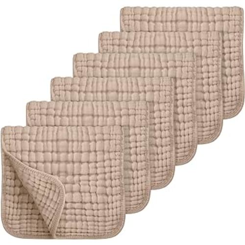 Looxii Muslin Burp Cloths 100% Cotton Muslin Cloths Large 20''x10'' Extra Soft and Absorbent 6 Pack Baby Burping Cloth for Boys and Girls (Brown)