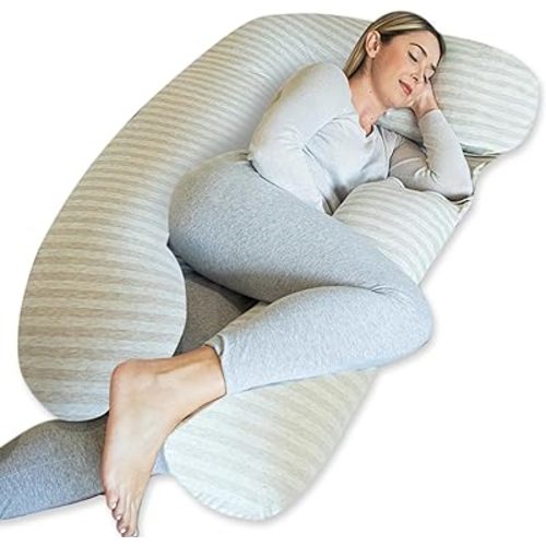 Pharmedoc Pregnancy Pillows, U-Shape Full Body Pillow -Removable Jersey Cotton Cover - Sand Stone - Pregnancy Pillows for Sleeping - Body Pillows for Adults, Maternity Pillow and Pregnancy Must Haves