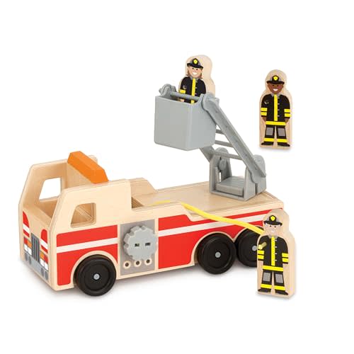Melissa & Doug Wooden Fire Truck with 3 Firefighter Play Figures