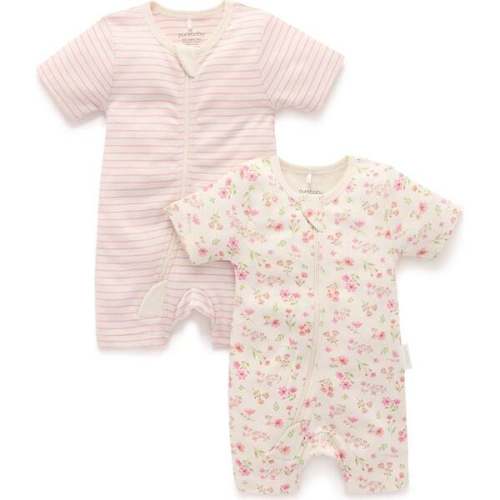 2 Pack Short Sleeve Zip Romper Seaside Floral - Purebaby | Maisonette