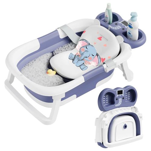 Collapsible Baby Bathtub,Baby Bath Tub with Soft Cushion & Thermometer,Baby Bathtub Newborn to Toddler 0-36 Months,Portable Travel Baby Tub