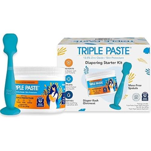 Triple Paste Diaper Rash Cream and Spatula Bundle - 8 oz Zinc Oxide Ointment and Spatula Treatment, Soothe and Prevent Rash with a Pediatrician-Recommended Hypoallergenic Formula