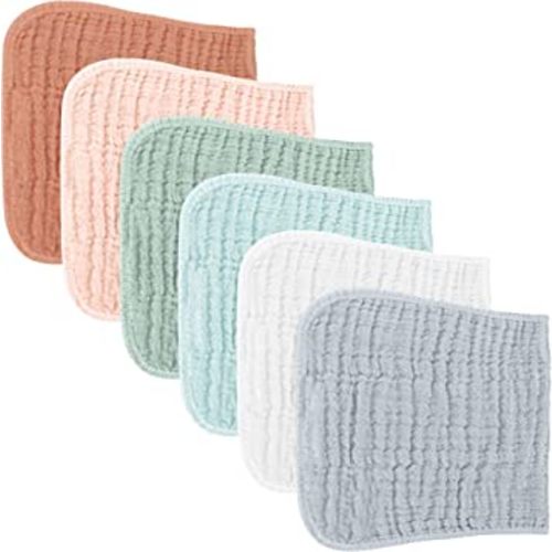 Konssy Muslin Baby Burp Cloths Sets for Unisex- 6 Pack Large 100% Cotton Burping Clothes for Newborn,Baby Girls and Boys