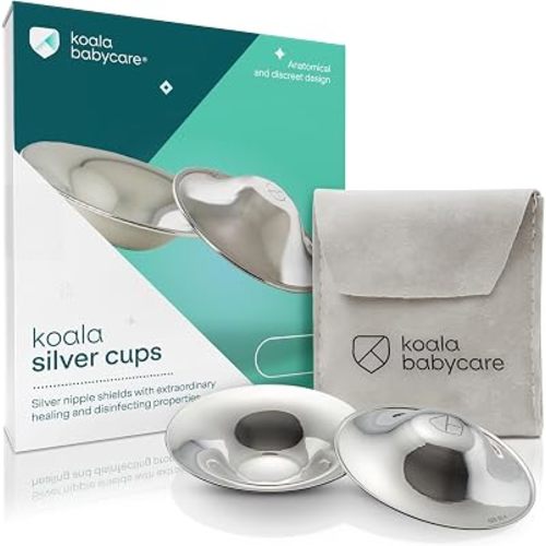 Koala Babycare The Original Silver Nursing Cups - Nipple Shields for Breastfeeding Newborn - Breastfeeding Essentials - Protect and Soothe - Tri-Laminate Silver - Standard Size