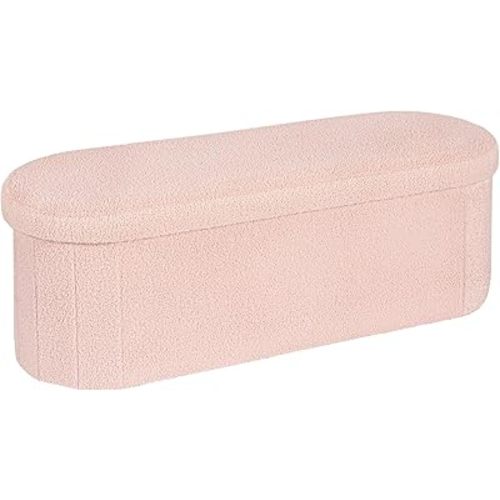 B FSOBEIIALEO Ottoman with Storage for Living Room, Sherpa Folding Storage Ottoman Foot Rest, 43.3 Inches Collapsible Bedroom Bench Pink