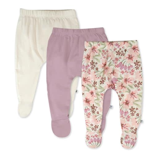 HonestBaby 3-Pack Footed Pants Roomy Fit Pull on Bottoms 100% Organic Cotton for Infant Baby Boys, Girls, Unisex