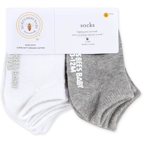 Burt's Bees Baby Unisex Baby Socks Ankle or Crew Height Made with Soft Organic Cotton, 6 Packs with Non-Slip Grips for Babies