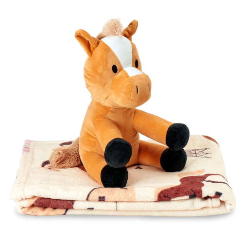 Rollee Pollee Farm Friends Kids Silk Touch Throw Blanket with Plush Horse Hugger