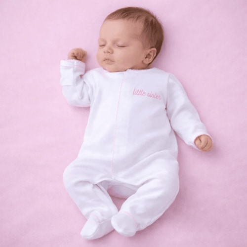 Magnolia Baby Girl Little Sister Embroidered Footie