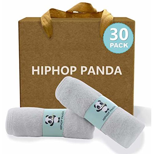 HIPHOP PANDA Baby Washcloths, Rayon Made from Bamboo - 2 Layer Ultra Soft Absorbent Newborn Bath Face Towel - Reusable Baby Wipes for Delicate Skin - Grey, 30 Pack