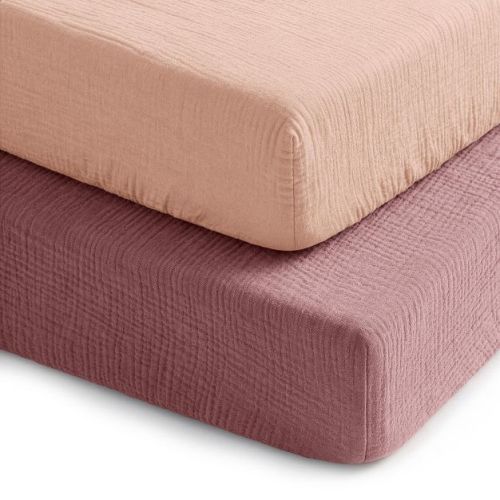 Comfy Cubs 100% Muslin Crib Fitted Sheet 2 Pack, Mauve and Blush