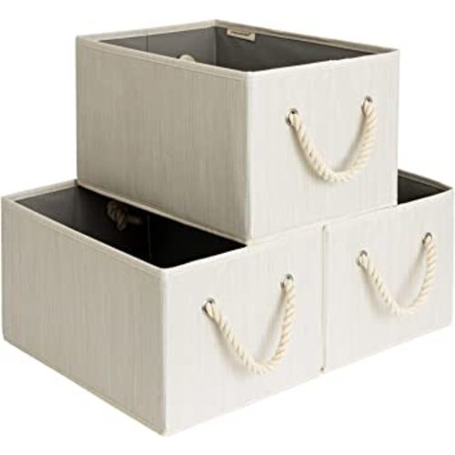 StorageWorks Large Storage Baskets for Organizing, Foldable Storage Baskets for Shelves, Fabric Storage Bins with Handles, Decorative Shelf Baskets, Beige, White & Ivory, 3-Pack