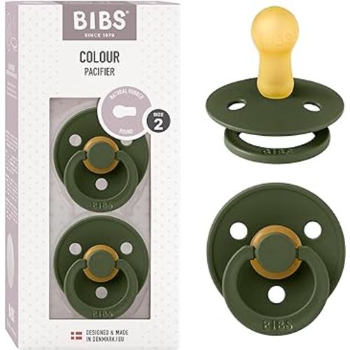BIBS Pacifiers | Natural Rubber Baby Pacifier | Set of 2 BPA-Free Soothers | Made in Denmark | Hunter Green | Size 6-18 Months