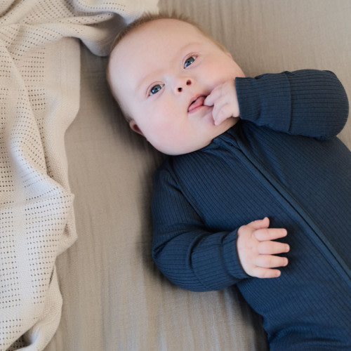 MORI Ribbed Zip-Up Baby Pajamas - Navy, 3-6m