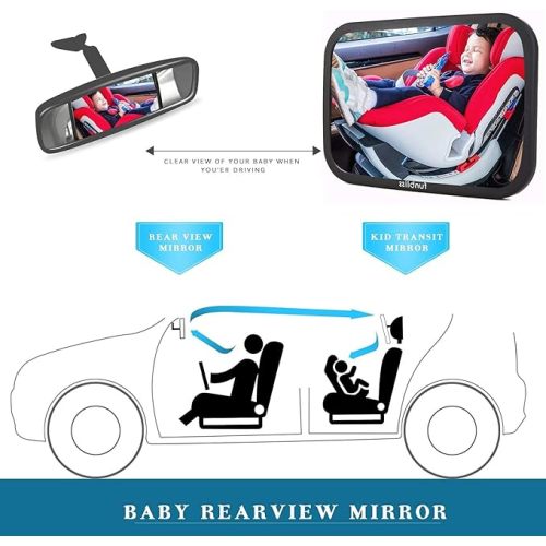 Baby Car Mirror Most Stable Backseat Mirror with Premium Matte Finish-Super Clear PMMA Material Mirror-Safe, Secure and Shatterproof,Black - BLACK