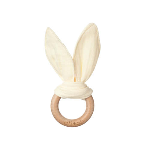 Crinkle Bunny Ears Wooden Teether
