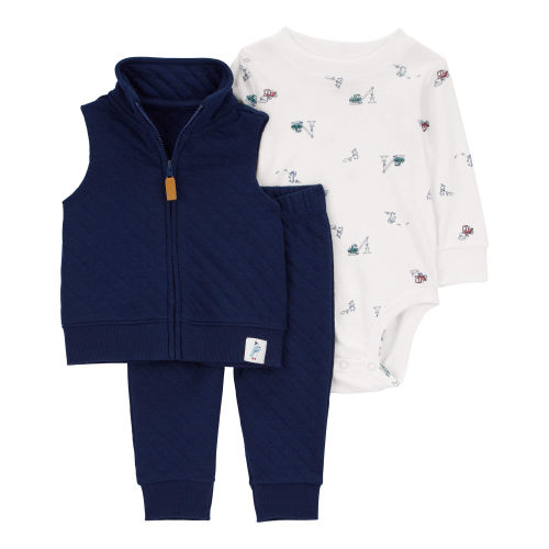 Baby 3-Piece Quilted Little Vest Set