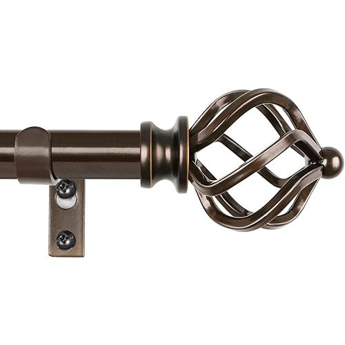 KAMANINA Bronze Curtain Rods for Windows 48 to 84 Inch, Adjustable Single Curtain Rod 32 to 86 Inch(2.6-7.1ft), 3/4 Inch Splicing Drapery Rods with Twisted Cage Finial