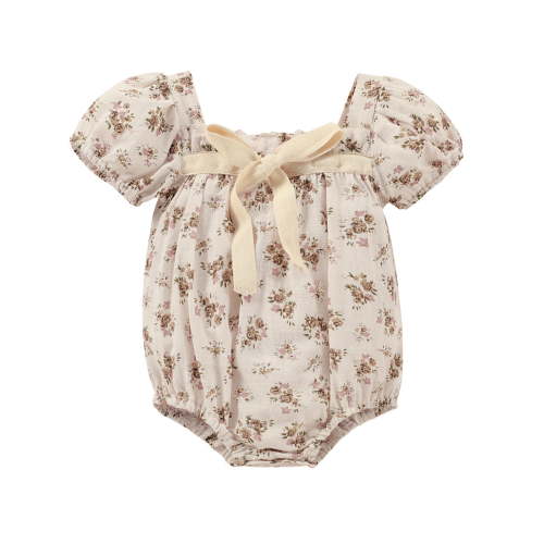 Rovga Baby Girl Bodysuits Cotton Floral Autumn Bow Tie Short Sleeve Romper Bodysuit Clothes