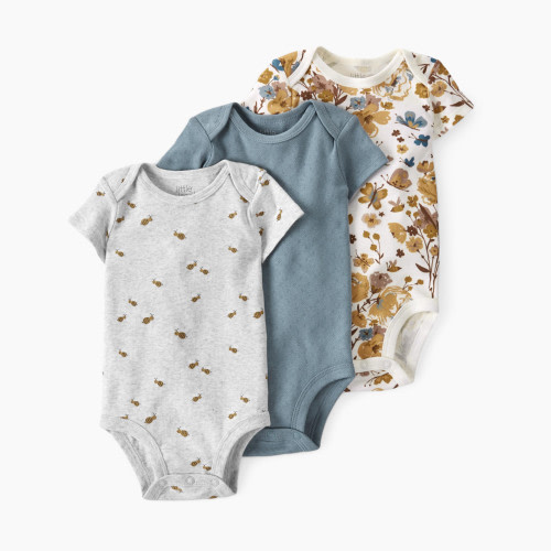 Carter's Little Planet Cotton Rib Bodysuits (3 Pack) - Floral/Blue/Bees, 3M