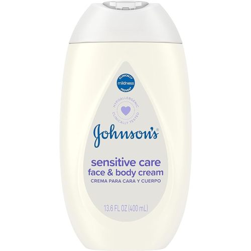 Johnson's Baby Sensitive Care Face & Body Baby Cream, 13.6 fl. oz | Daily Moisturizing, to Nourish & Comfort Dry, Sensitive Skin, Lightly Scented, No Greasy Feel, Hypoallergenic