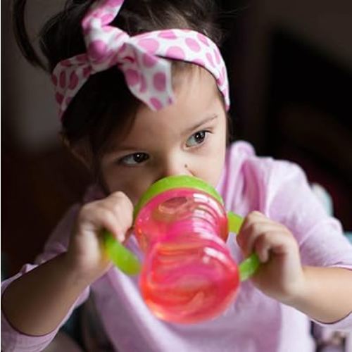 Nuby Plastic 2-Pack Two-Handle No-Spill Super Spout Grip N' Sip Cups, 8 Ounce, Pink and Purple