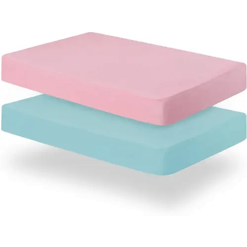 Biloban Crib Sheets for Boys and Girls, Fitted Crib Sheet for Standard Crib Mattress, 2 Pack Neutral Toddler Sheets for Boys, Machine Washable, Microfiber, Pink & Aqua