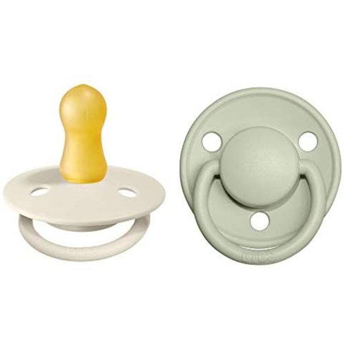 BIBS Pacifiers - De Lux Collection | BPA-Free Baby Pacifier | Made in Denmark | Set of 2 Ivory/Sage Color Premium Soothers | Size 0-6 Months