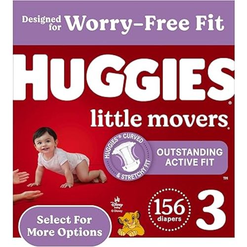 Huggies Size 3 Diapers, Little Movers Baby Diapers, Size 3 (16-28 lbs), 156 Count (6 packs of 26)