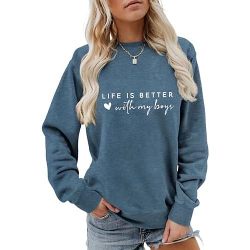 Life Is Better With My Boys Sweatshirt Women Casual Long Sleeve Sweatshirts