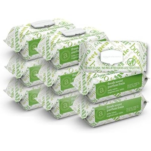 Amazon Elements Baby Wipes, Fresh, 810 Count, Flip-Top Packs, Pack of 9