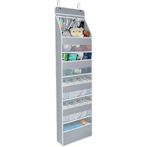 Univivi Over Door Hanging Organizer Storage with 5 Large Pockets and 3 Small PVC Pockets for Cosmetics Wall Hanging Storage Organizer for Pantry Baby Nursery Bathroom Closet Dorm(Grey)
