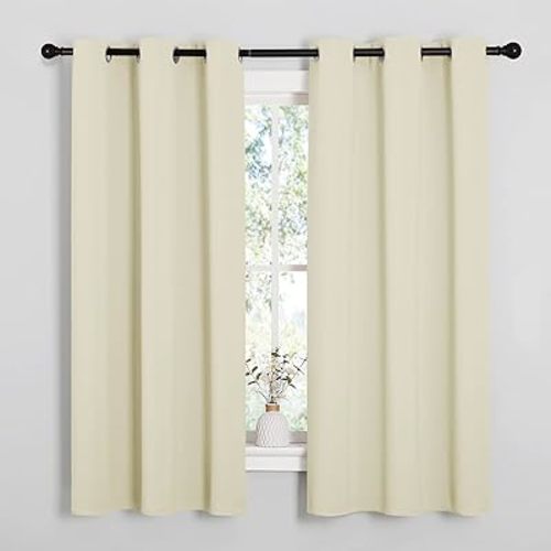 NICETOWN Kitchen Curtains for Decoration, Thermal Insulated Grommet Room Darkening Draperies/Panels for Laundry (Beige, 2 Panels, W42 x L63 inches)