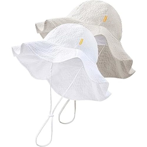 HONGTEYA Baby Sun Hat Toddler Girls Boys Infant Beach Outdoor Summer Hat Stripe Wide Brim UPF 50+ Sun Protection