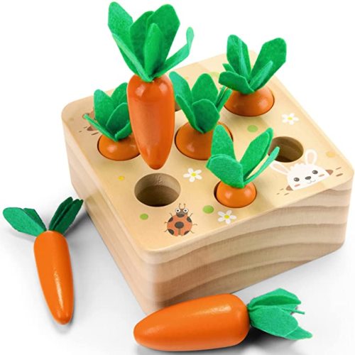 Montessori Toys for 1 Year Old, Wooden Toys Developmental Shape Sorting & Matching Puzzle Carrots Harvest Game, Birthday Gifts for Toddlers Babies Boys and Girls 6-12 Months Christmas - Carrot Color