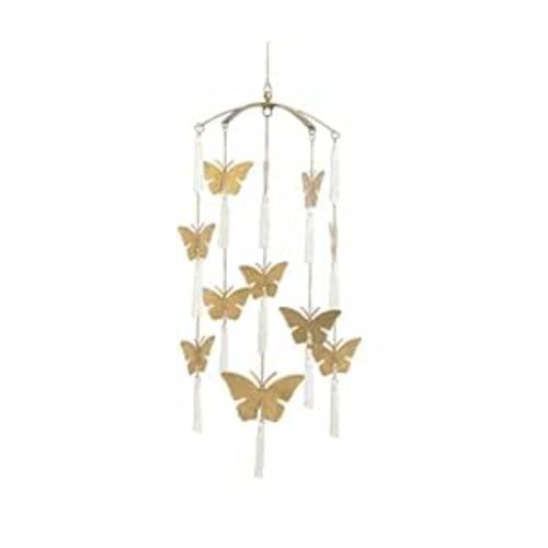 Crane Baby Handcrafted Brass Ceiling Hanging Mobile for Nursery, Butterfly Nursery Decor for Girl, 6"x 6" x 36", Baby Girl Nursery Decor, Butterfly Mobile