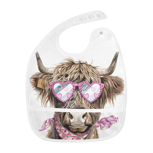 Baby Feeding Bibs for Babies Girls Boys Waterproof Toddlers Eating Highland Cow Cute Soft Adjustable Set of 2