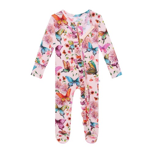 Watercolor Butterfly Ruffle Fitted Footie Pajamas