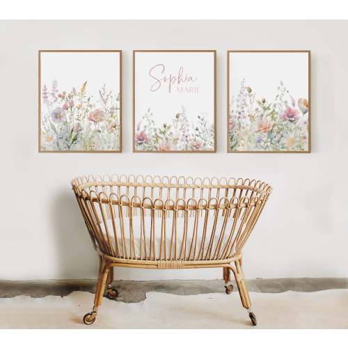 Boho Nursery Wall Art Wildflower Nursery Decor Botanical Print Floral Nursery Girl Nursery Flower Nursery Name Sign Flower Pastel 838