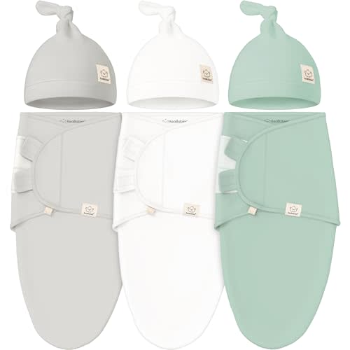 KeaBabies 3-Pack Swaddles for Newborn Baby Girls, Boys with Hats - Organic Soft Baby Sleep Sacks, Breathable Baby Swaddle 3-6 Months Beanies Set, Premie Infant Sleep Sack 0-3 Months (Sage)